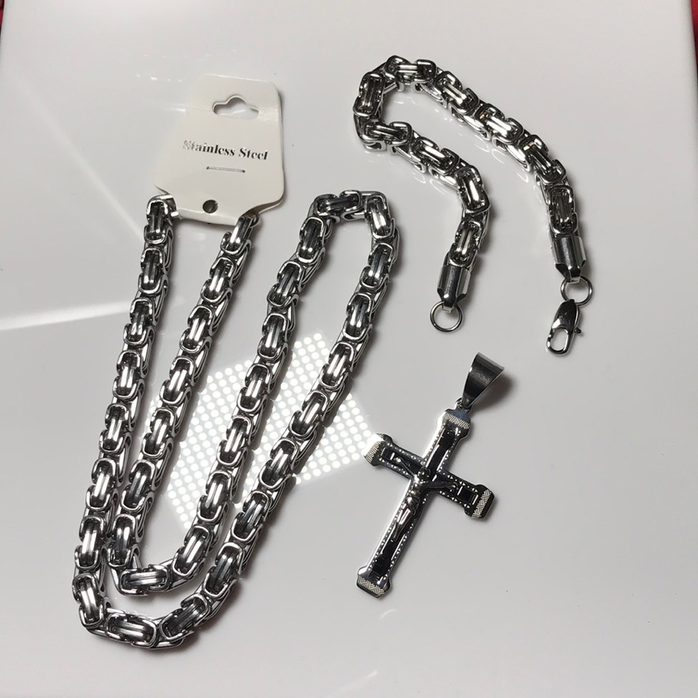 Byzantine Chain/Bracelet/Cross Pendant Combo